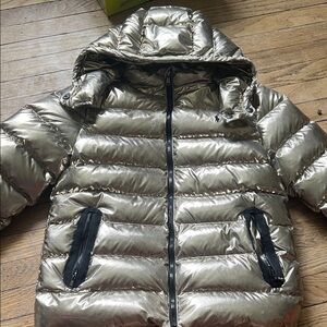 Kids Metallic Gold Puffer Jacket with Hood